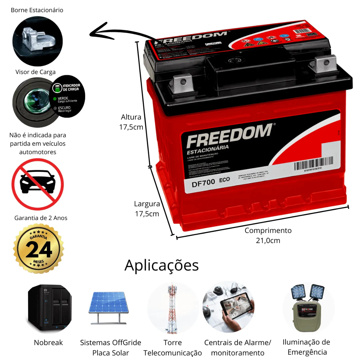 Bateria Estacionária Freedom DF700 - SEM TROCA - imagem 2