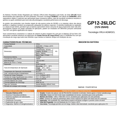 Bateria Estacionária Getpower GP 12V 26 LDC GEL