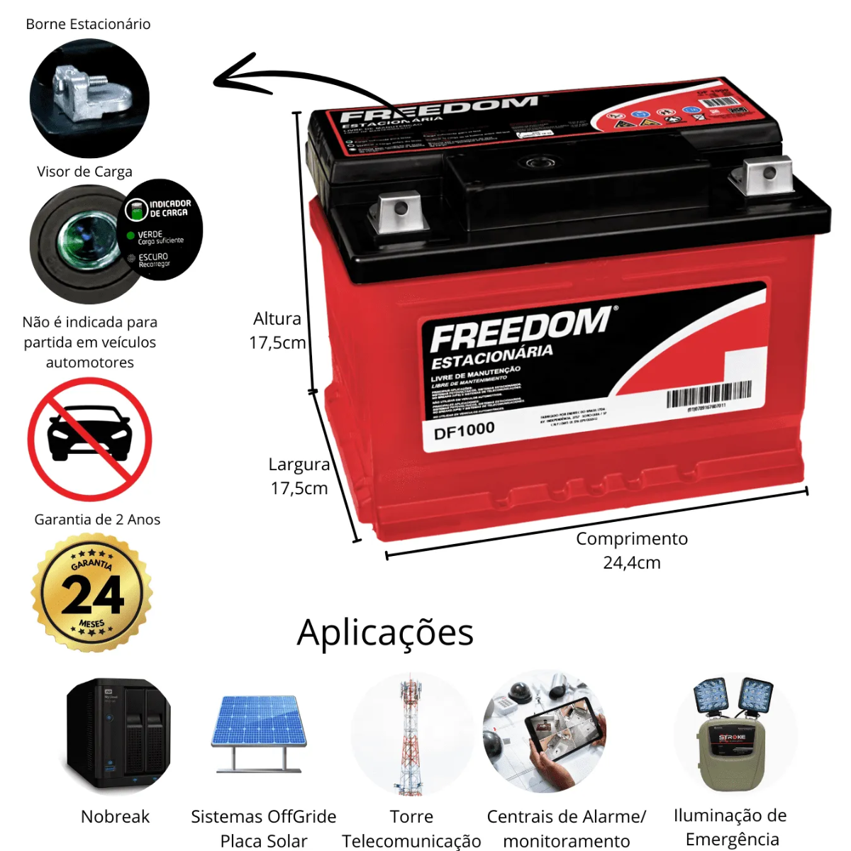 Bateria Estacionaria Freedom Heliar 12v 70ah Df1000 S/troca Direito