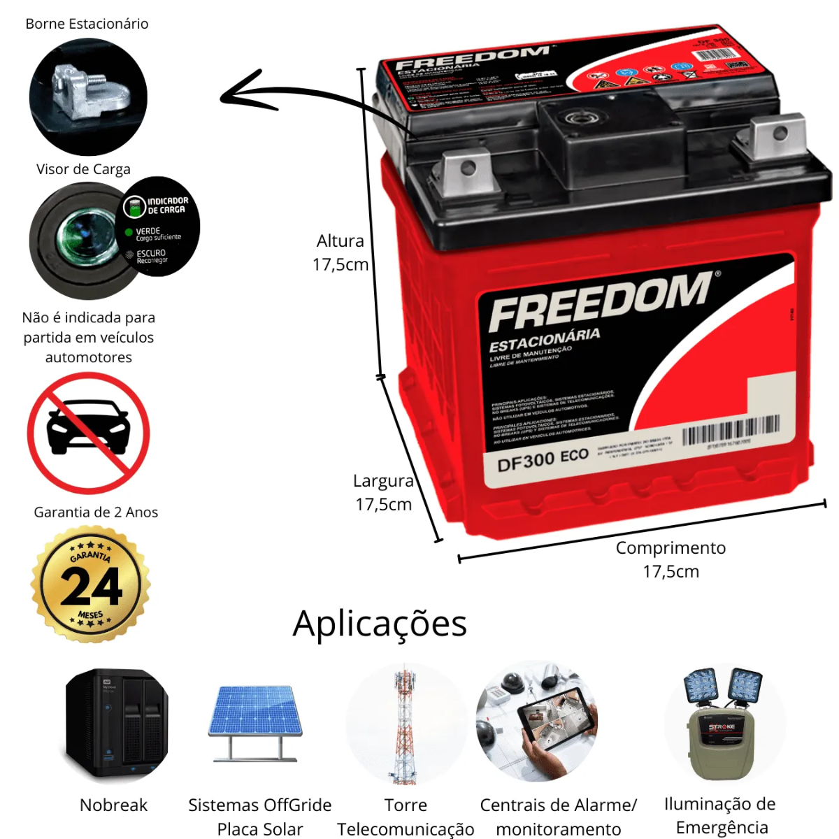 Bateria Estacionária Heliar Freedom Df300 26 Amperes Direito